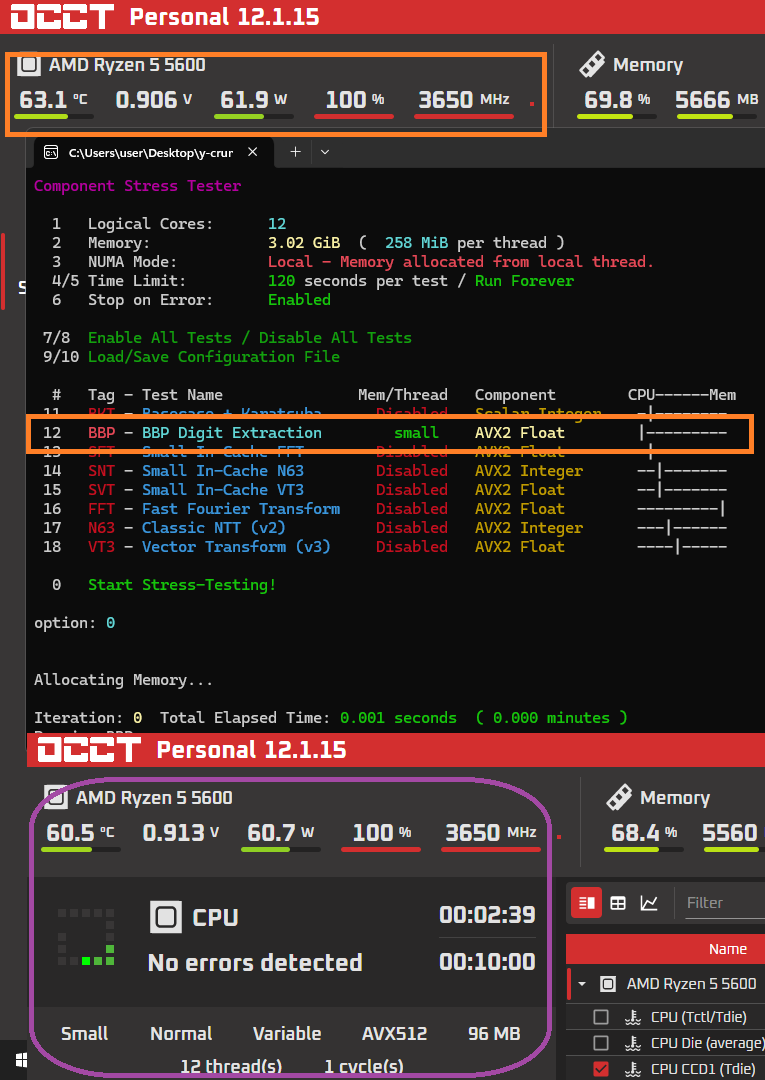 OCCT или y-cruncher в тесте процессора