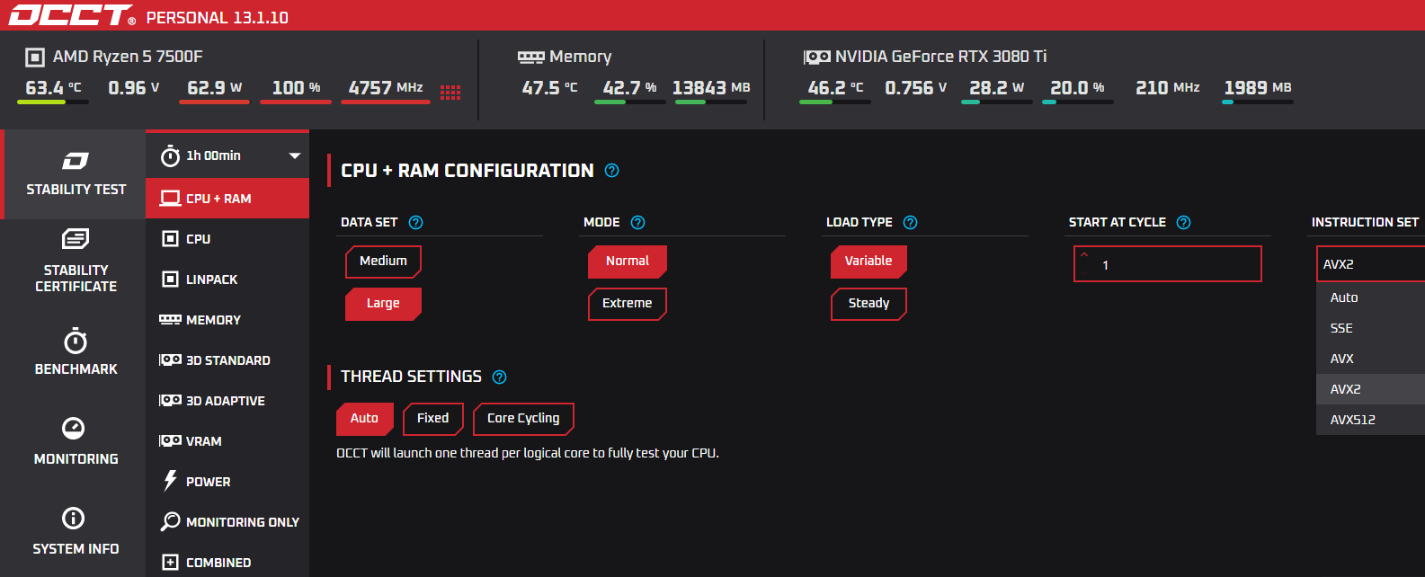 Скачать тест OCCT v13 Малый ЦП теперь называется ЦП, а средний и большой переименованы в ЦП+ОЗУ. То же количество опций, представленных по-разному. Этот шаг был необходим из-за комбинированного теста.-2